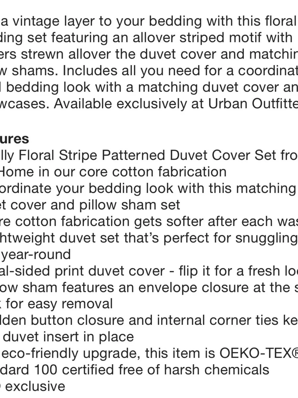 Urban Outfitters Molly Cozy Pink Striped Floral & Bow Cotton duvet Set